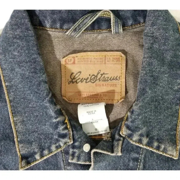 Levi Strauss Signature Dark Wash Trucker Denim Jean Button Jacket Men L Levis - Picture 4 of 7